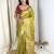 Olive banarasi satin silk zari weaving saree with embroiderd blouse piece
