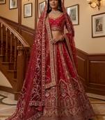Ravishing Red Zari Embroidery Silk Bridal Lehenga Choli With Double Dupatta