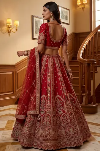Ravishing Red Zari Embroidery Silk Bridal Lehenga Choli With Double Dupatta