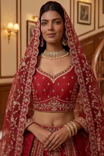 Ravishing Red Zari Embroidery Silk Bridal Lehenga Choli With Double Dupatta