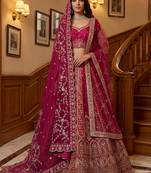 Sparkling Pink Thread Embroidered Silk Bridal Lehenga Choli With Double Dupatta
