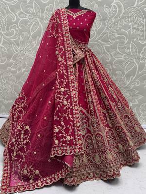 Sparkling Pink Thread Embroidered Silk Bridal Lehenga Choli With Double Dupatta 6