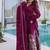 Wine sequins & embroidered work silk blend stitched kurta gown & dupatta