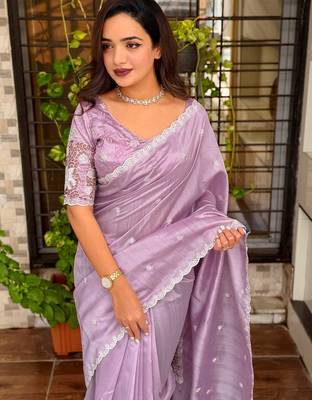 Lavender tussar cotton embroidery work saree with matching blouse piece 4