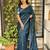 Teal tussar cotton embroidery work saree with matching blouse piece
