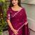 Burgundy tussar cotton embroidery work saree with matching blouse piece
