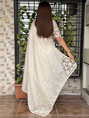 Cream tussar cotton embroidery work saree with matching blouse piece 2