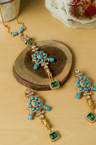 Blue stone gold plated necklace set