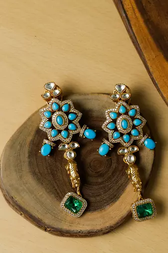 Blue stone gold plated necklace set