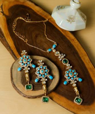 Blue stone gold plated necklace set 3