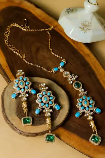 Blue stone gold plated necklace set