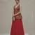 red crepe co-ord set with printed embroidered work