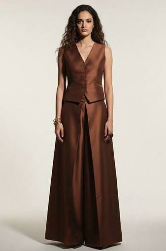 Brown satin linen co ord set
