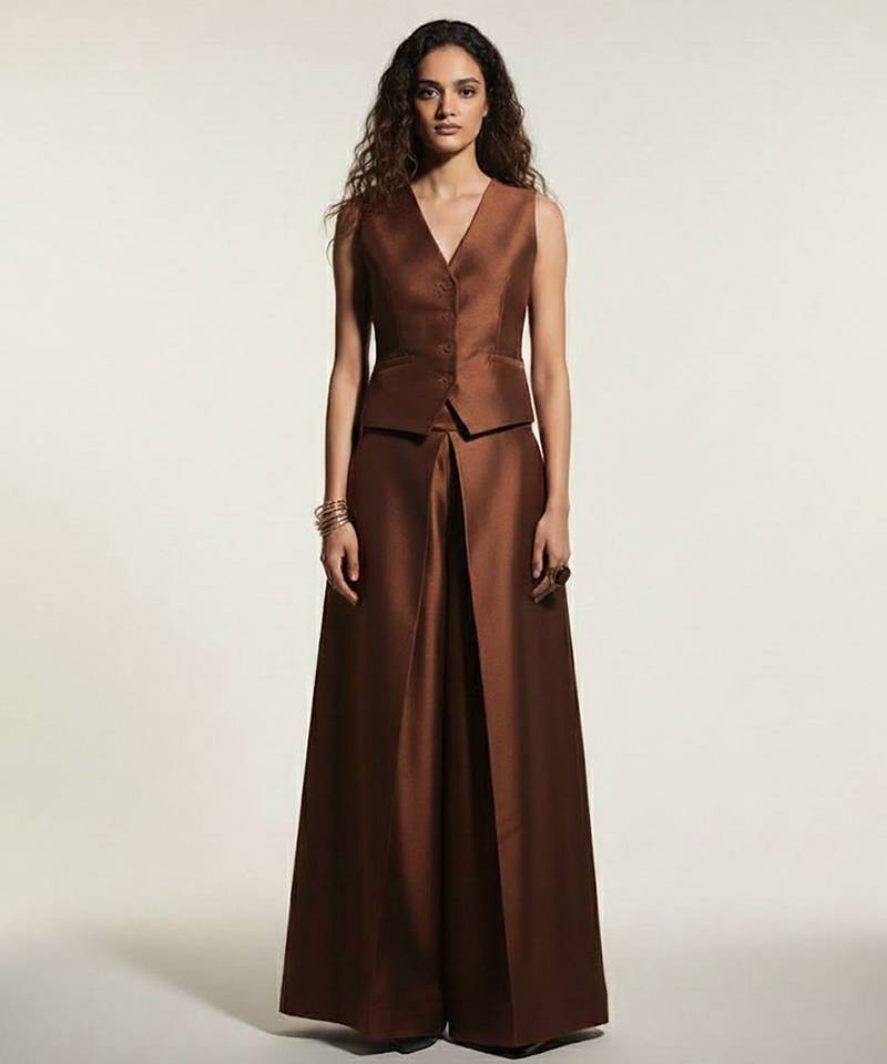 Brown satin linen co ord set