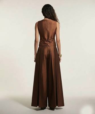 brown satin linen co-ord set for women 2