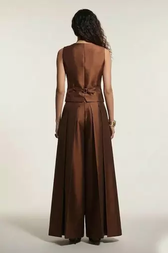 brown satin linen co-ord set for women