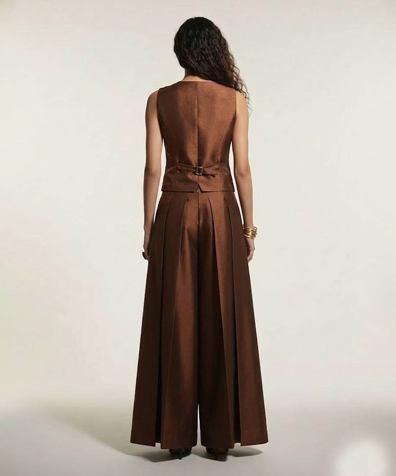 brown satin linen co-ord set for women