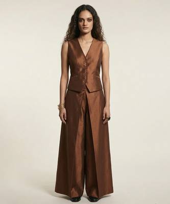 brown satin linen co-ord set for women 3