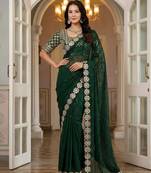Green faux georgette embroiderd sequence work saree with matching blouse piece