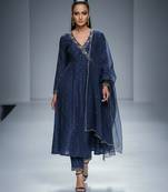 Navy blue chanderi embroidered kurta set