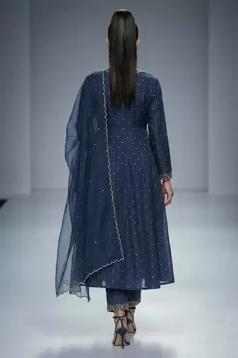 Navy blue chanderi embroidered kurta set