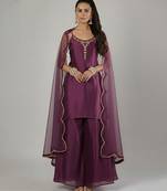 Purple silk embroidered kurta set