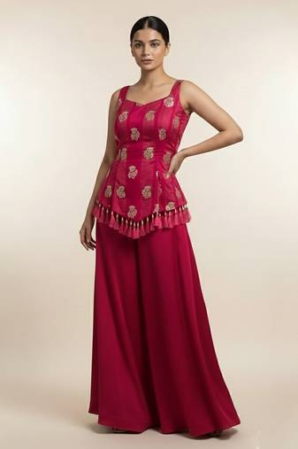 Rani pink silk printed coord set