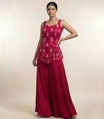 Rani pink silk printed coord set