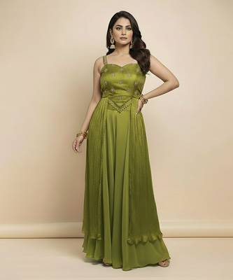 Green silk embroidered dress 1