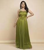 Green silk embroidered dress