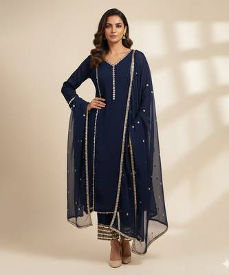 Blue silk embroidered kurta set 1