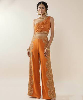 Orange silk embroidered co-ord set 1
