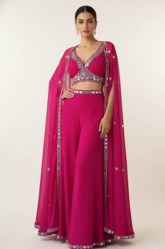 Pink georgette embroidered co ord set