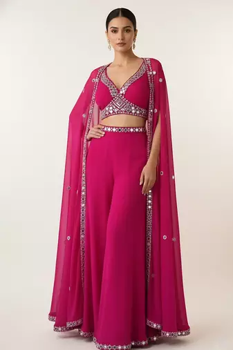 Pink georgette embroidered co ord set