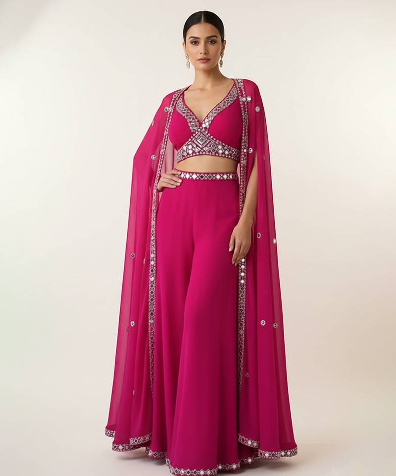 Pink georgette embroidered co ord set