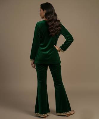 Green embroidered velvet co ord set 2