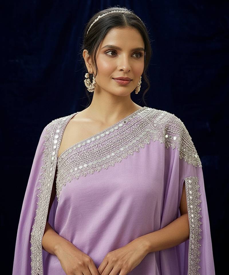 Purple embroidered silk co ord set