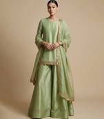 green embroidered silk sharara set for women