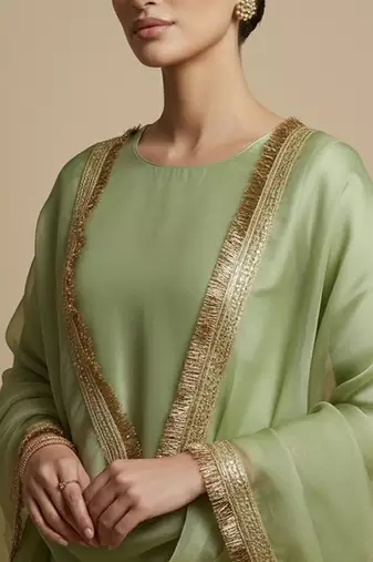 green embroidered silk sharara set for women