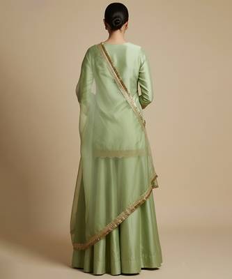 green embroidered silk sharara set for women 3