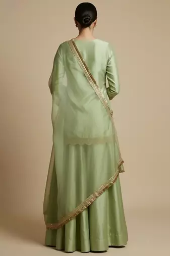 green embroidered silk sharara set for women