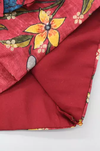 Red floral print cotton flared ruffle lehenga choli set