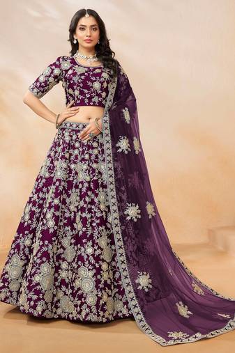 Purple Art Silk Sequins Work Semi Stitched Lehenga Choli Size Up To 42