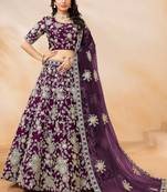 Purple Art Silk Sequins Work Semi Stitched Lehenga Choli Size Up To 42