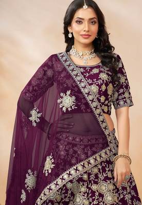 Purple Art Silk Sequins Work Semi Stitched Lehenga Choli Size Up To 42 2