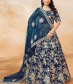 Blue Art Silk Sequins Work Semi Stitched Lehenga Choli Size Up To 42