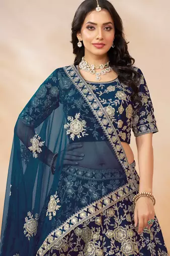 Blue Art Silk Sequins Work Semi Stitched Lehenga Choli Size Up To 42