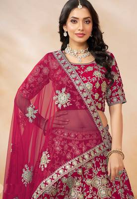 Pink Art Silk Sequins Work Semi Stitched Lehenga Choli Size Up To 42 2