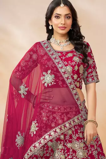 Pink Art Silk Sequins Work Semi Stitched Lehenga Choli Size Up To 42