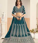 Teal Blue Georgette Zari Work Semi Stitched Lehenga Choli Size Up To 42